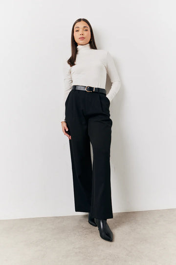 Black Elasticated Waist Wide Leg Trouser